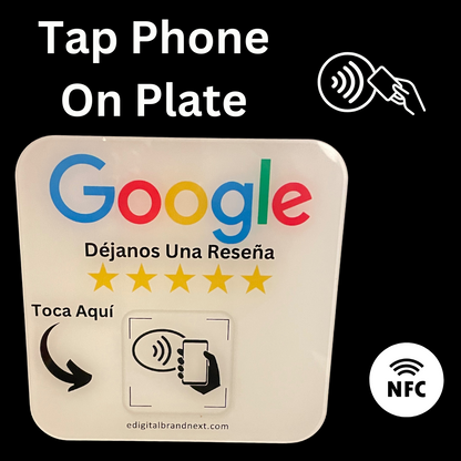 Spanish Version ⭐ Boost Your Ratings: White Google Review Prompt Plate ⭐